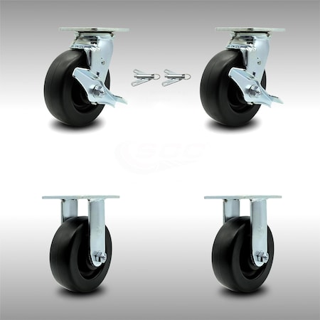Service Caster 6 Inch Stainless Steel Polyolefin Caster Set with 2 Brakes/Swivel Lock 2 Rigid SCC-SS30S620-POR-TLB-BSL-2-R-2
